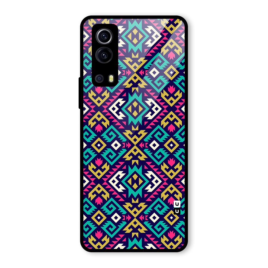 Retro Geometric Pattern Glass Back Case for Vivo iQOO Z3