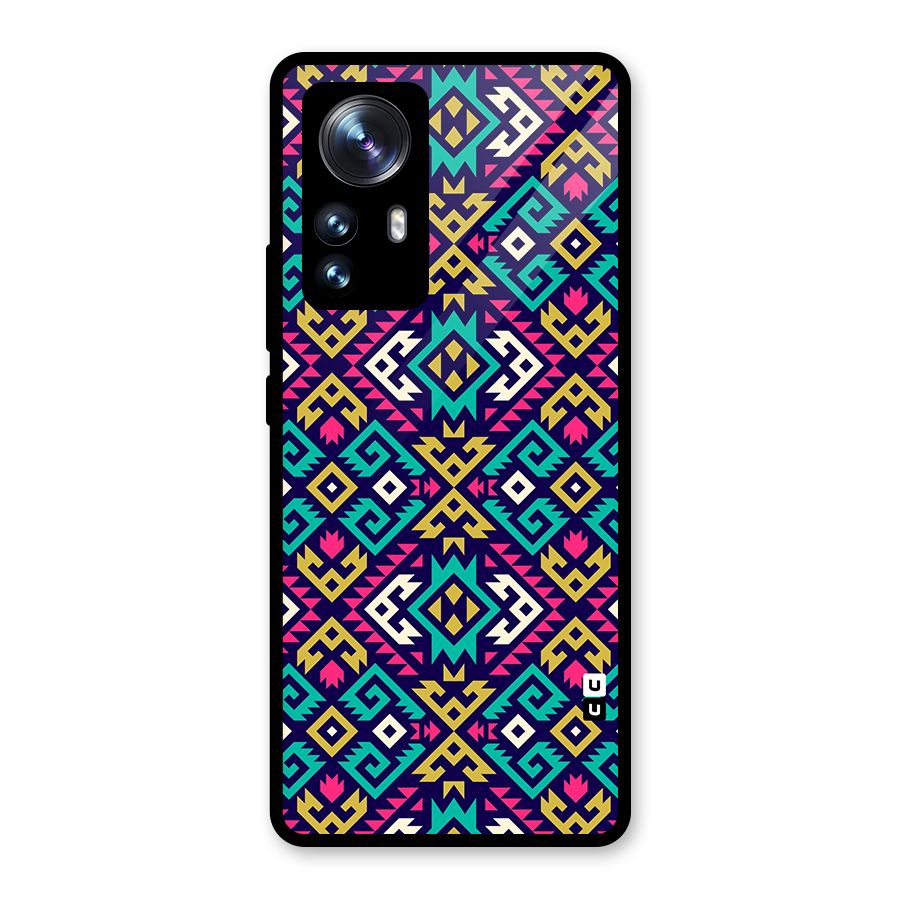 Retro Geometric Pattern Glass Back Case for Xiaomi 12 Pro