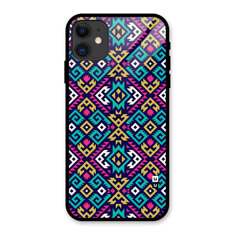 Retro Geometric Pattern Glass Back Case for iPhone 11
