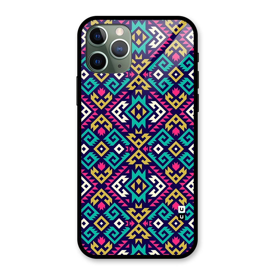 Retro Geometric Pattern Glass Back Case for iPhone 11 Pro
