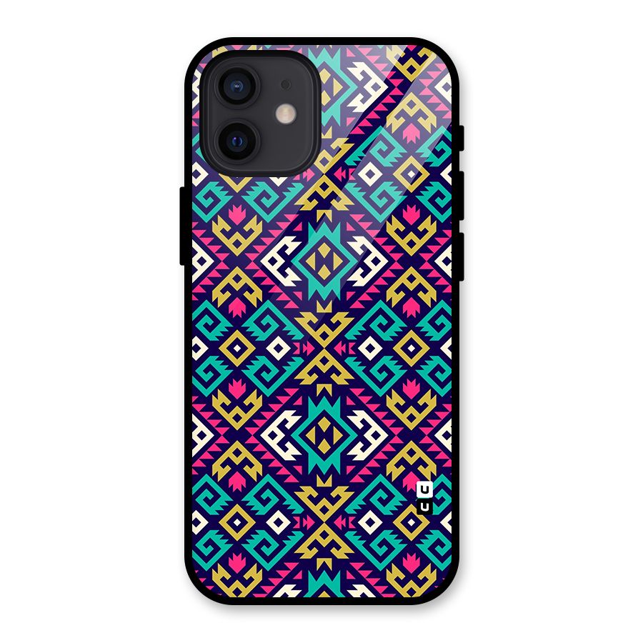 Retro Geometric Pattern Glass Back Case for iPhone 12