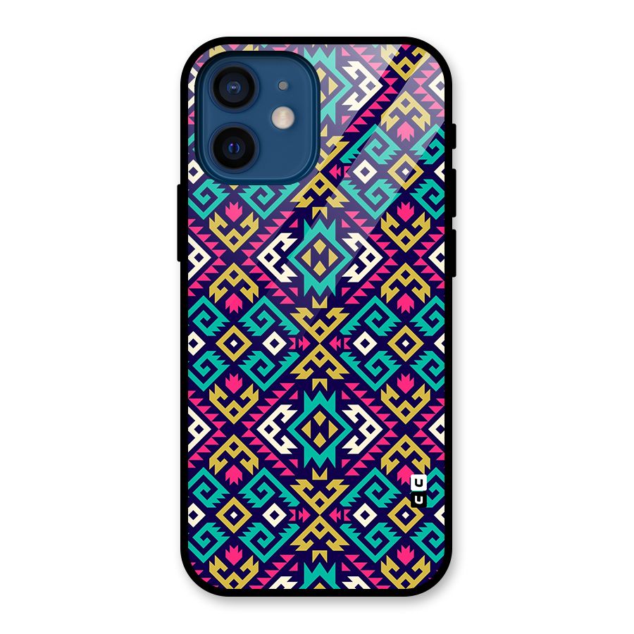Retro Geometric Pattern Glass Back Case for iPhone 12 Mini