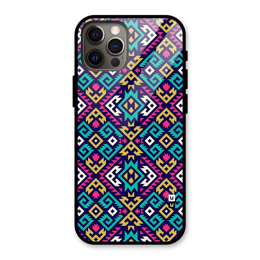 Retro Geometric Pattern Glass Back Case for iPhone 12 Pro