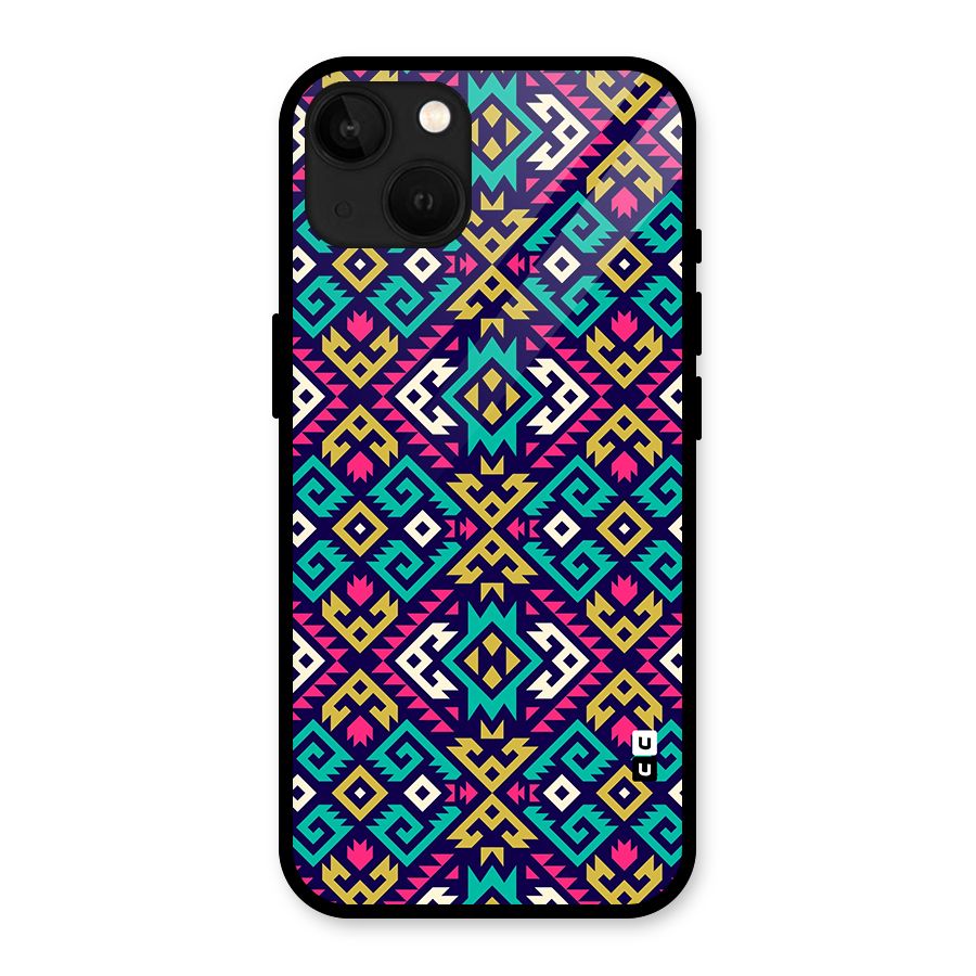 Retro Geometric Pattern Glass Back Case for iPhone 13