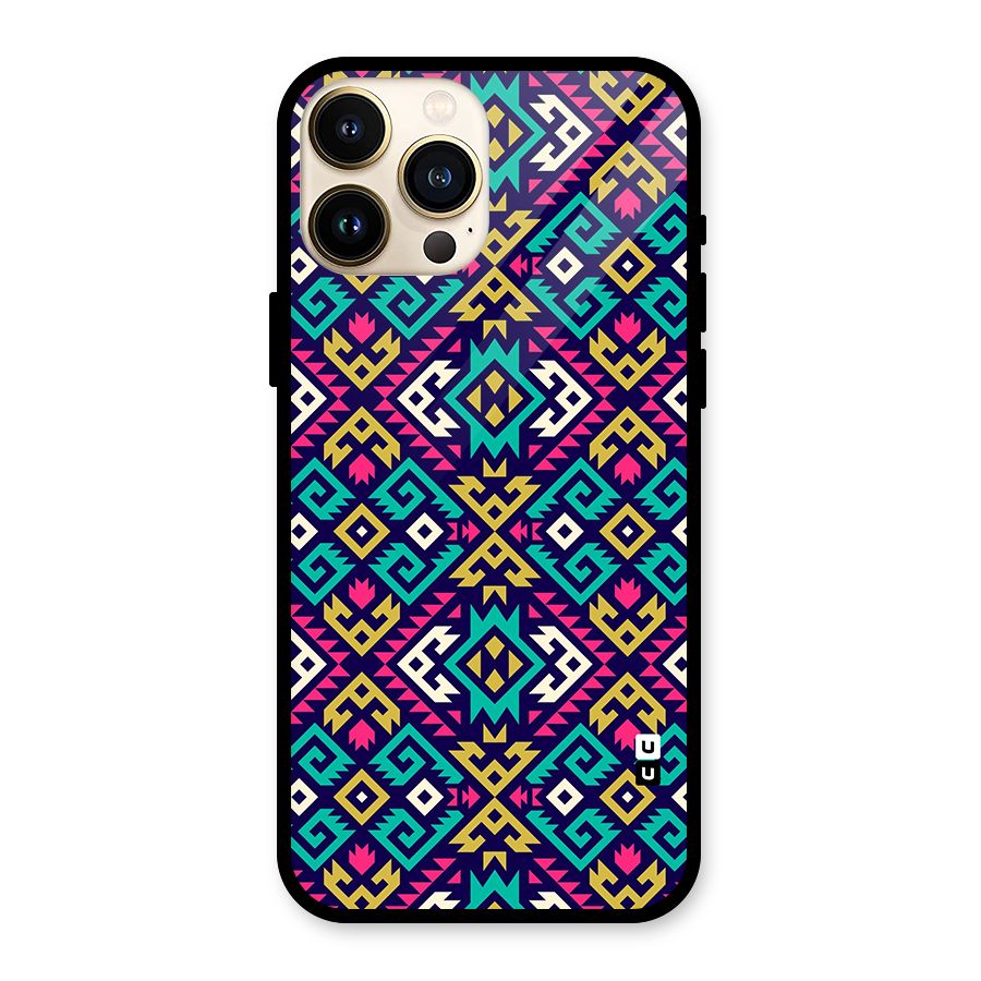 Retro Geometric Pattern Glass Back Case for iPhone 13 Pro Max