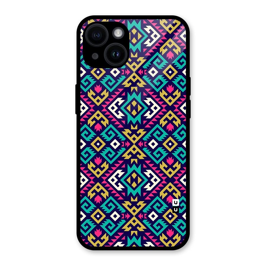Retro Geometric Pattern Glass Back Case for iPhone 14