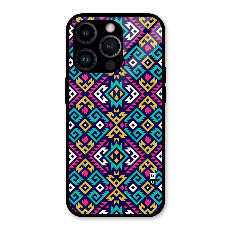 Retro Geometric Pattern Glass Back Case for iPhone 14 Pro