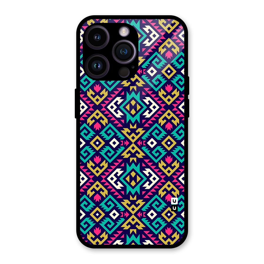 Retro Geometric Pattern Glass Back Case for iPhone 14 Pro Max