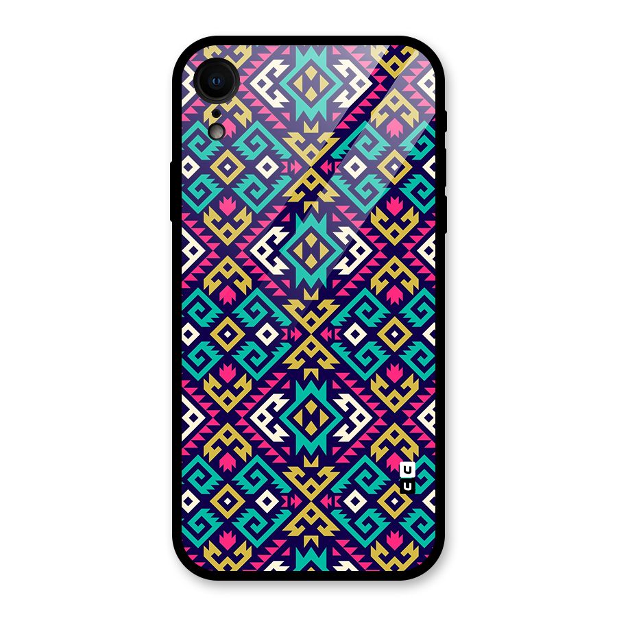 Retro Geometric Pattern Glass Back Case for iPhone XR