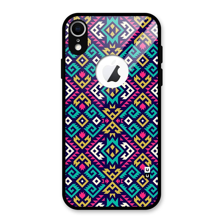 Retro Geometric Pattern Glass Back Case for iPhone XR Logo Cut