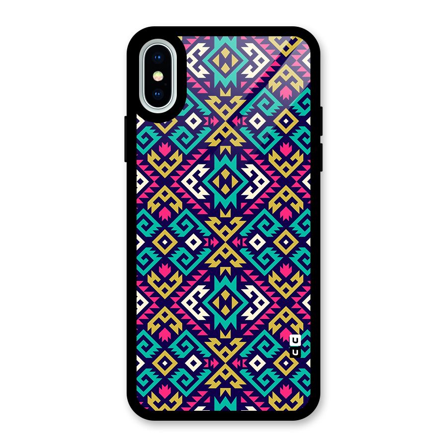 Retro Geometric Pattern Glass Back Case for iPhone XS