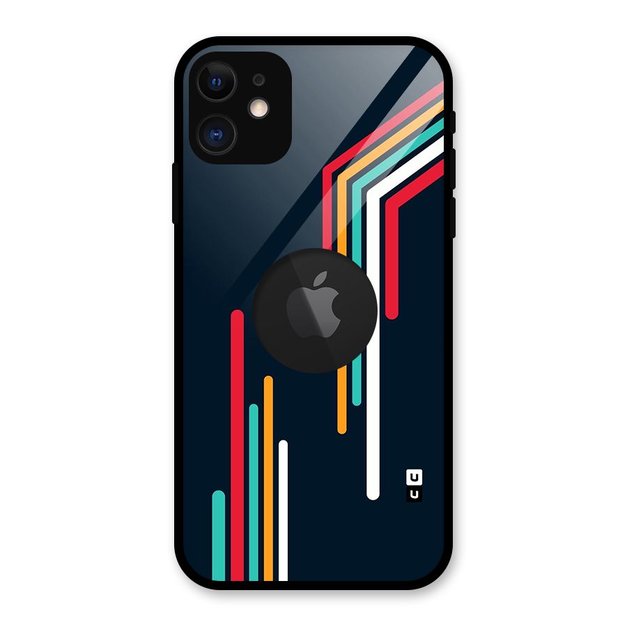 Retro Lines Minimal Stripes Glass Back Case for iPhone 11 Logo Cut