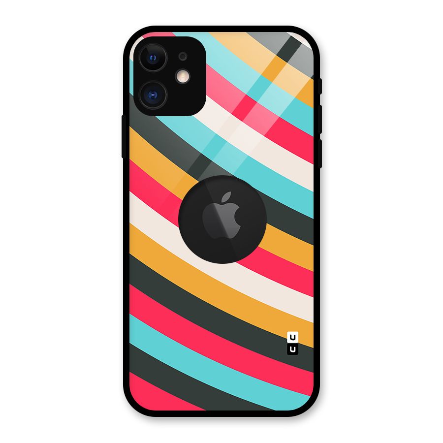 Retro Style Minimal Curves Glass Back Case for iPhone 11 Logo Cut