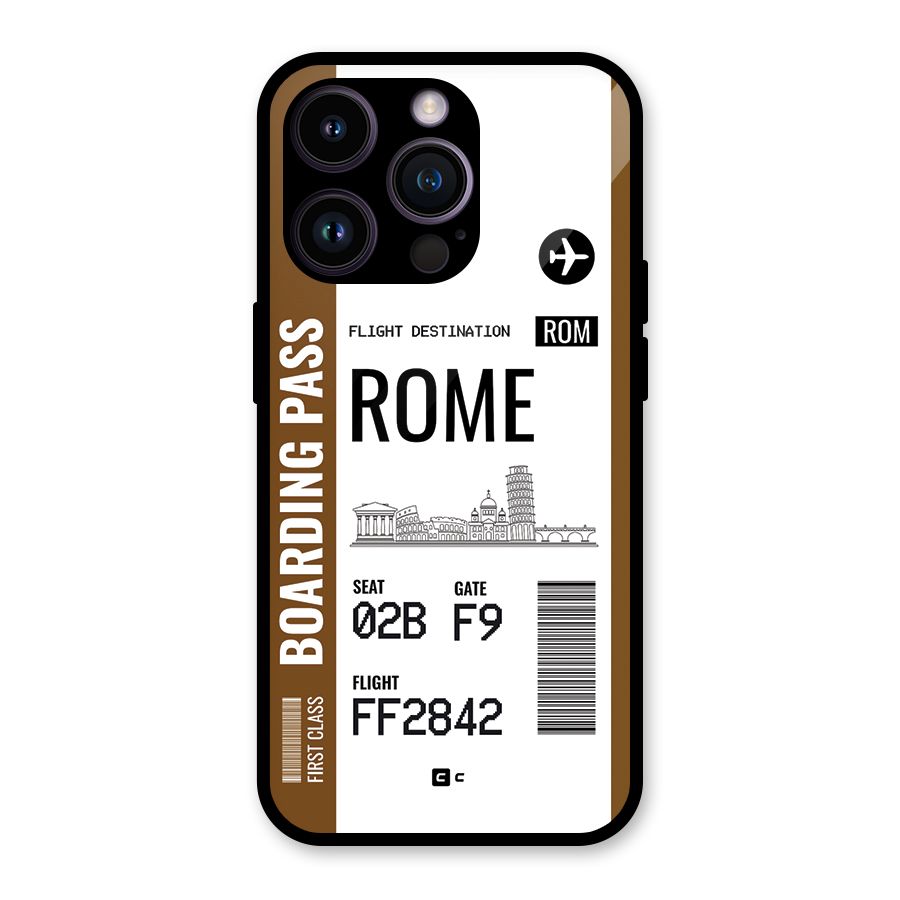 Rome Boarding Pass Glass Back Case for iPhone 14 Pro