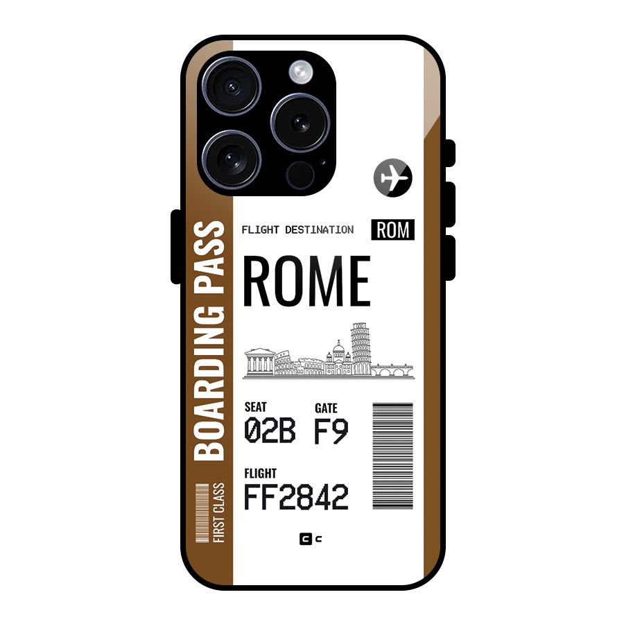 Rome Boarding Pass Glass Back Case for iPhone 15 Pro