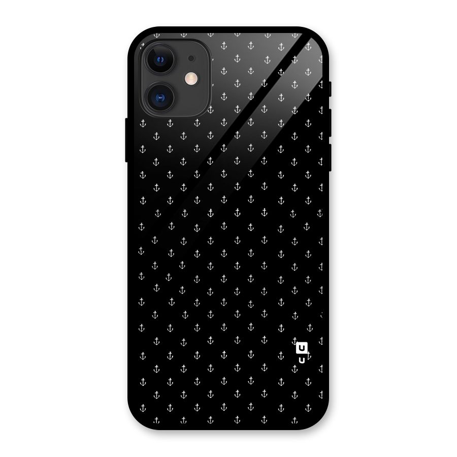 Seamless Small Anchors Pattern Glass Back Case for iPhone 11