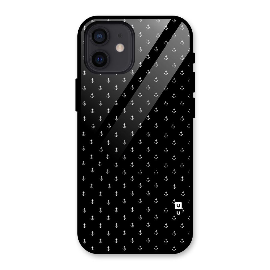 Seamless Small Anchors Pattern Glass Back Case for iPhone 12