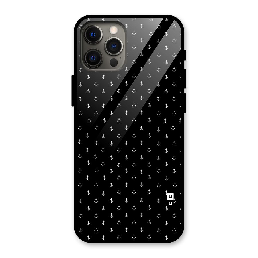 Seamless Small Anchors Pattern Glass Back Case for iPhone 12 Pro Max