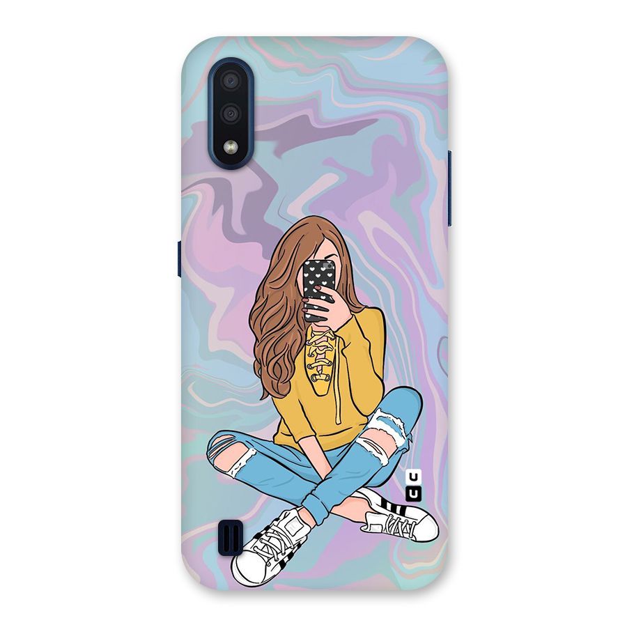 Selfie Girl Illustration Back Case for Galaxy M01