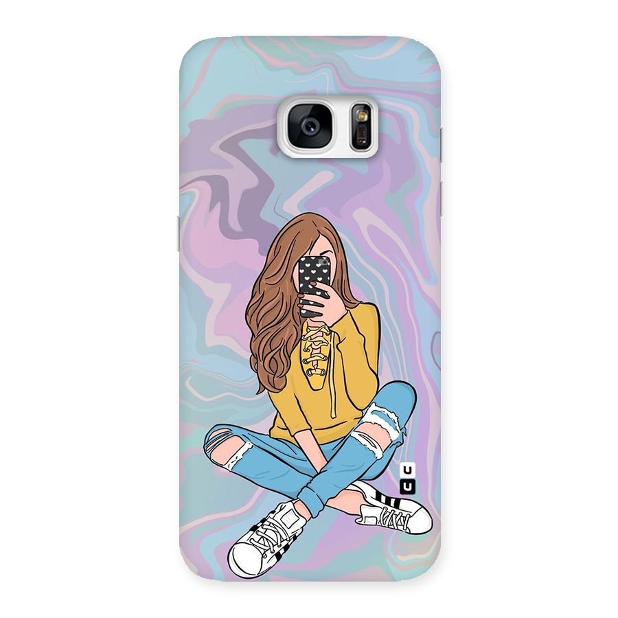 Selfie Girl Illustration Back Case for Galaxy S7 Edge