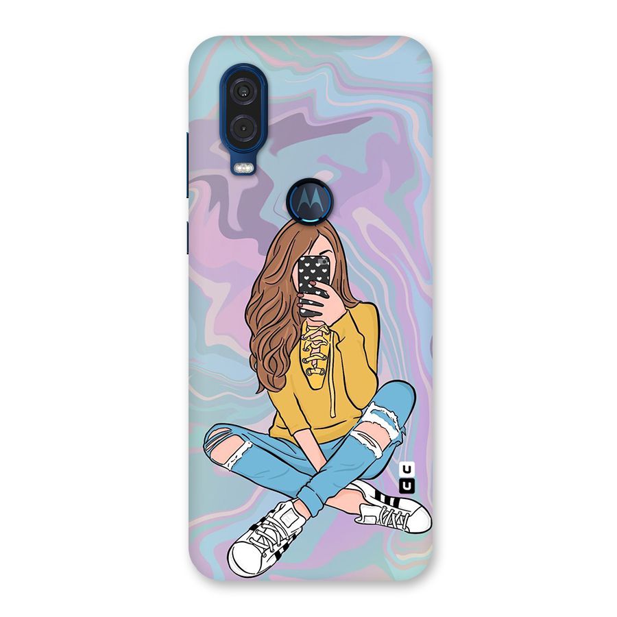 Selfie Girl Illustration Back Case for Motorola One Vision
