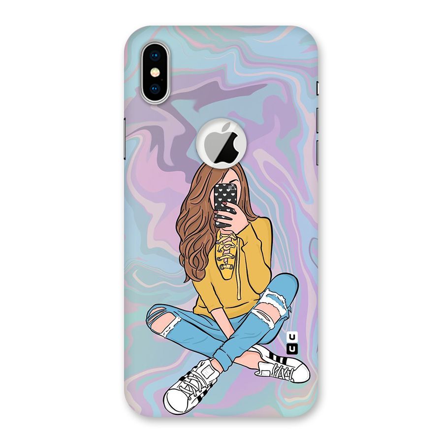 Selfie Girl Illustration Back Case for iPhone X Logo Cut