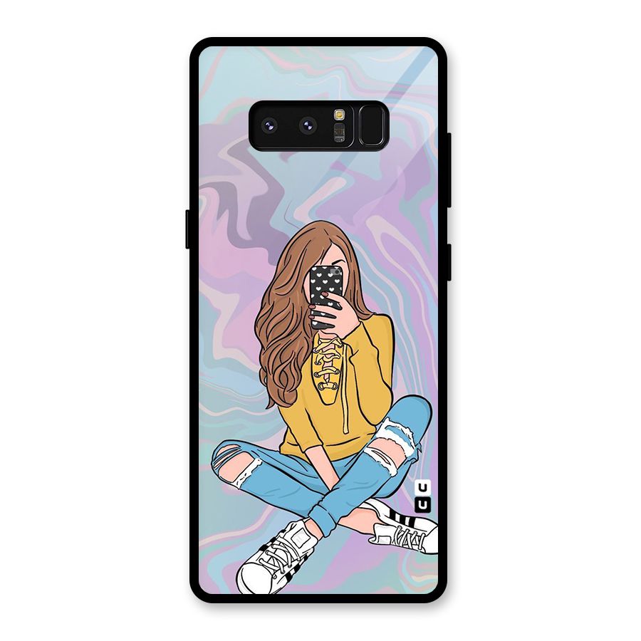 Selfie Girl Illustration Glass Back Case for Galaxy Note 8