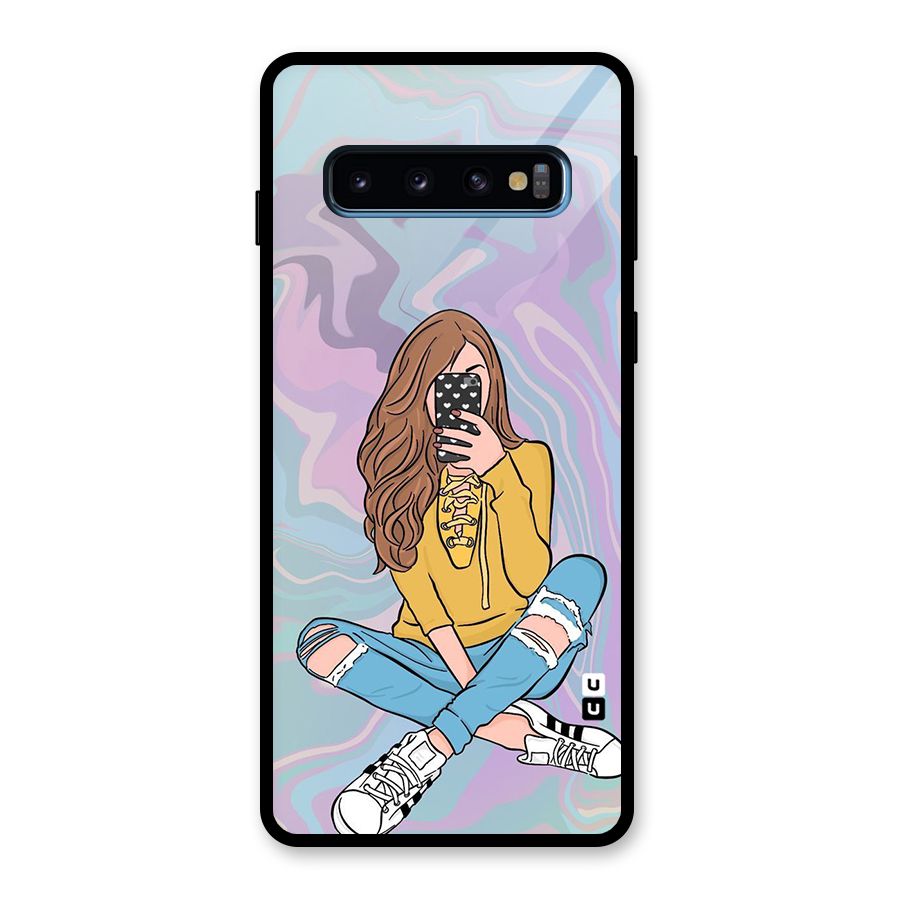 Selfie Girl Illustration Glass Back Case for Galaxy S10