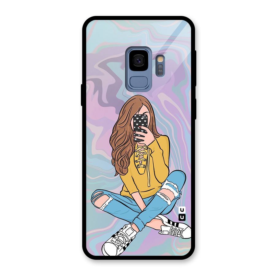 Selfie Girl Illustration Glass Back Case for Galaxy S9