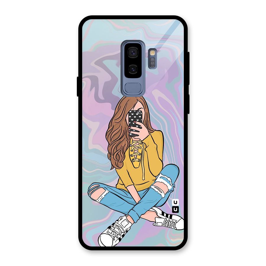 Selfie Girl Illustration Glass Back Case for Galaxy S9 Plus