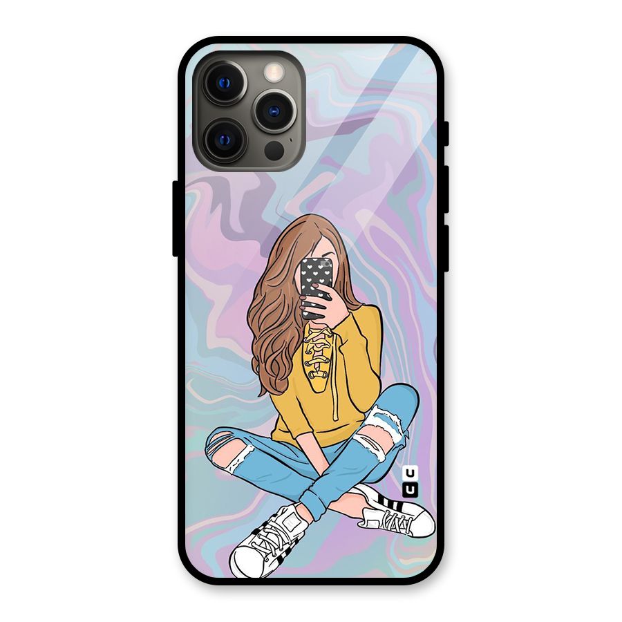 Selfie Girl Illustration Glass Back Case for iPhone 12 Pro Max