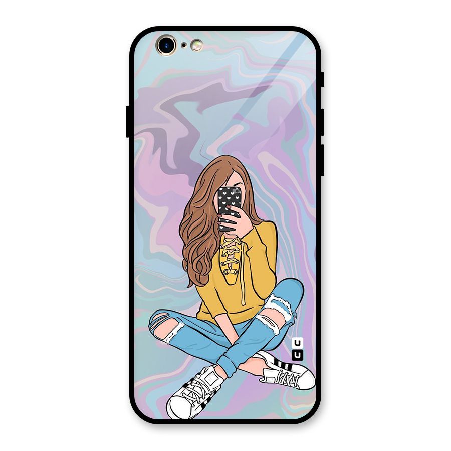 Selfie Girl Illustration Glass Back Case for iPhone 6 6S