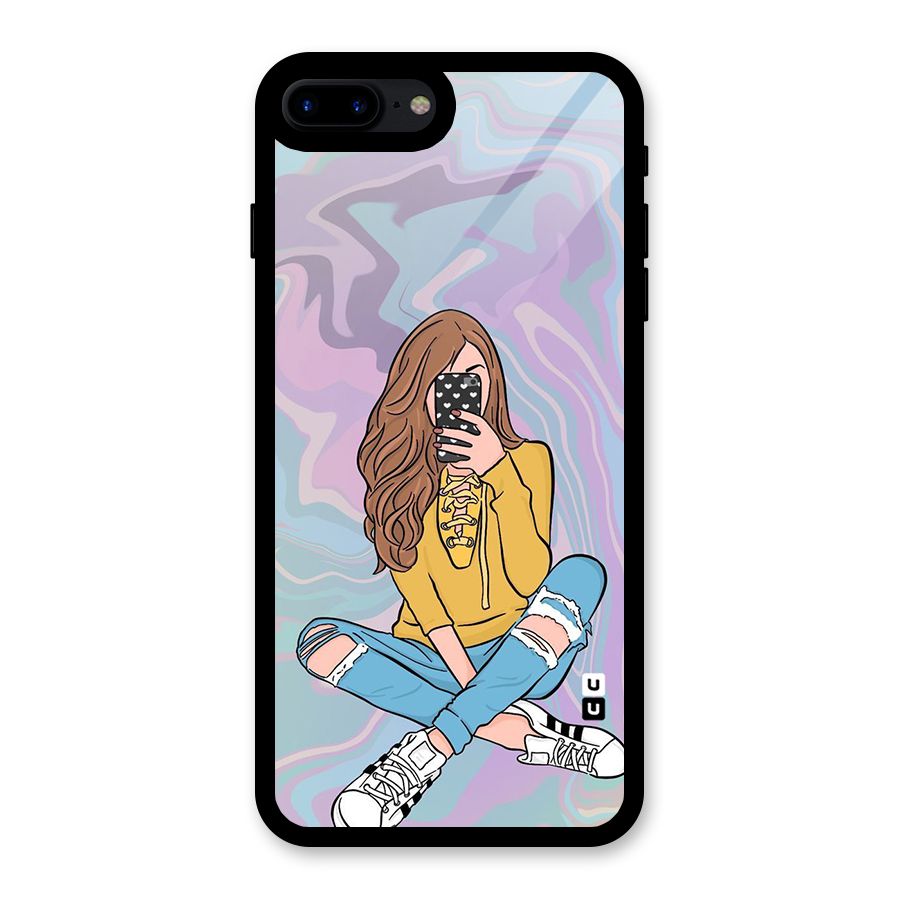 Selfie Girl Illustration Glass Back Case for iPhone 7 Plus