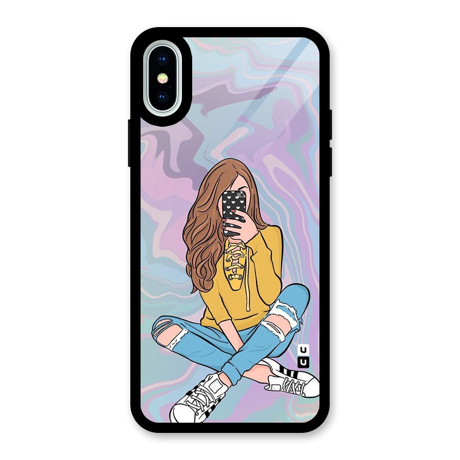 Selfie Girl Illustration Glass Back Case for iPhone XS