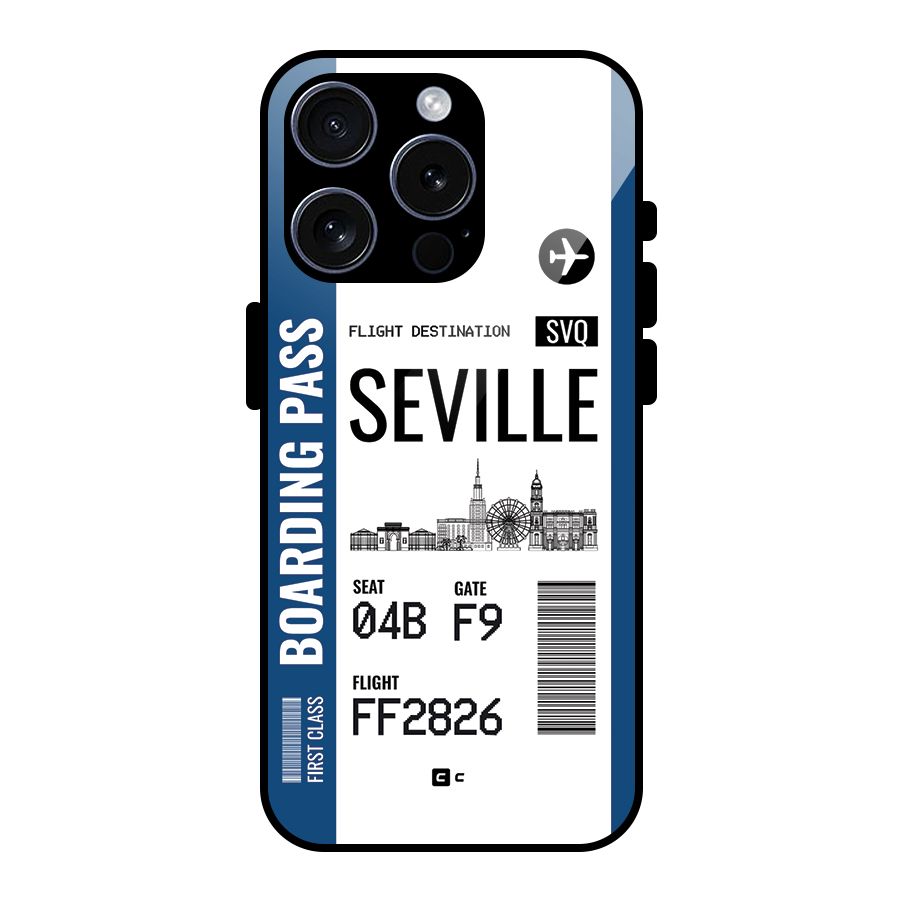 Seville Boarding Pass Glass Back Case for iPhone 15 Pro