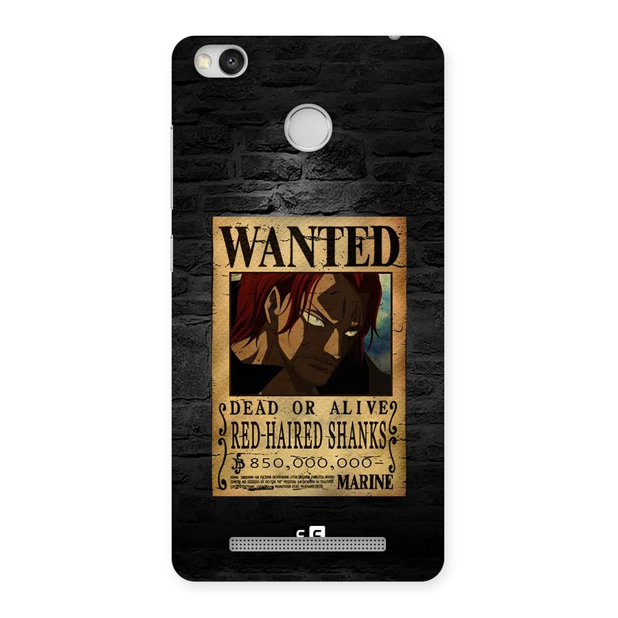 Shanks Wanted Back Case for Redmi 3S Prime