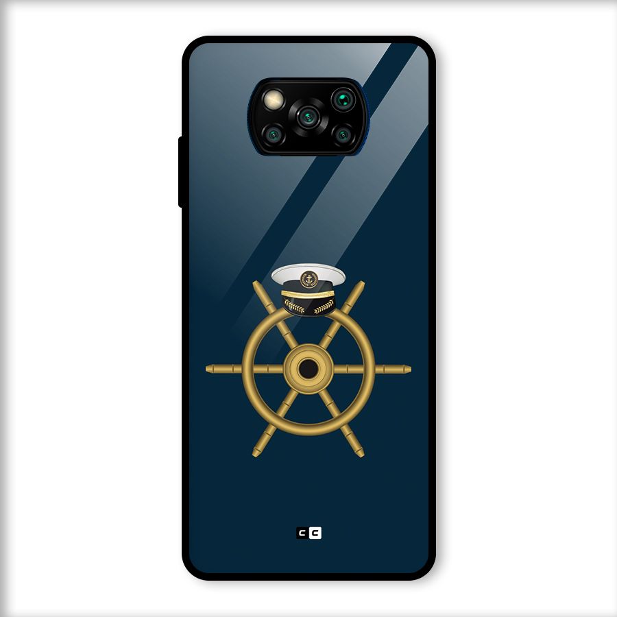 Ship Wheel And Cap Glass Back Case for Poco X3