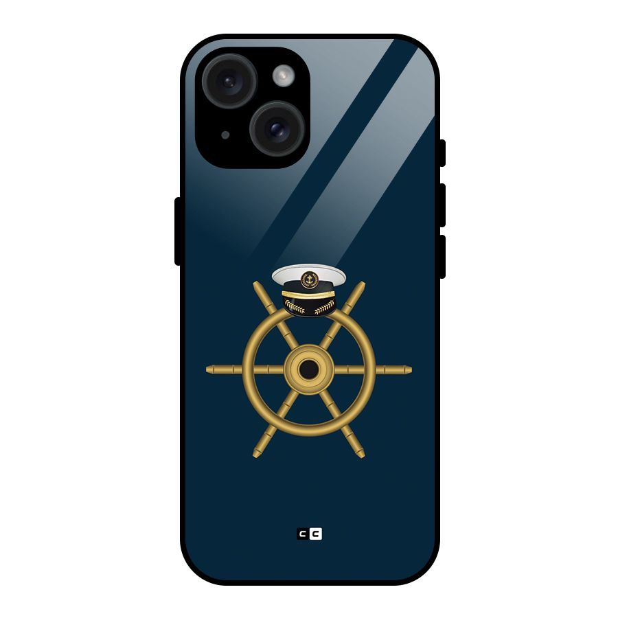 Ship Wheel And Cap Glass Back Case for iPhone 15