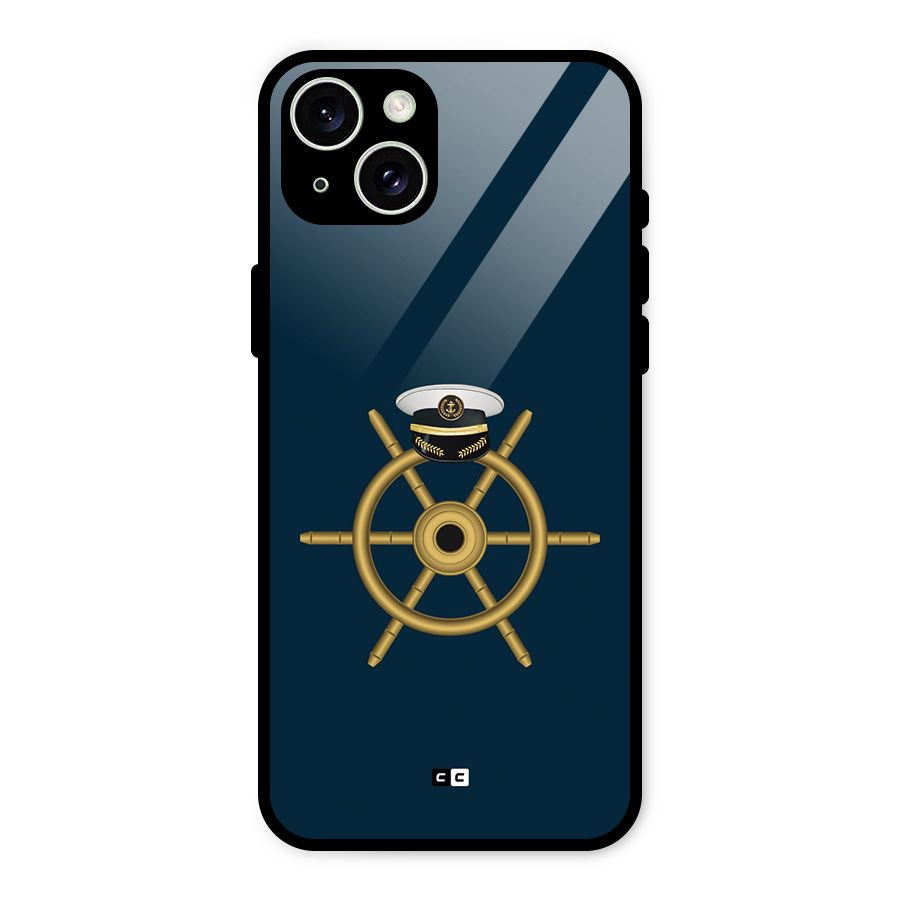 Ship Wheel And Cap Glass Back Case for iPhone 15 Plus