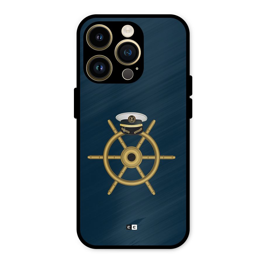 Ship Wheel And Cap Metal Back Case for iPhone 14 Pro