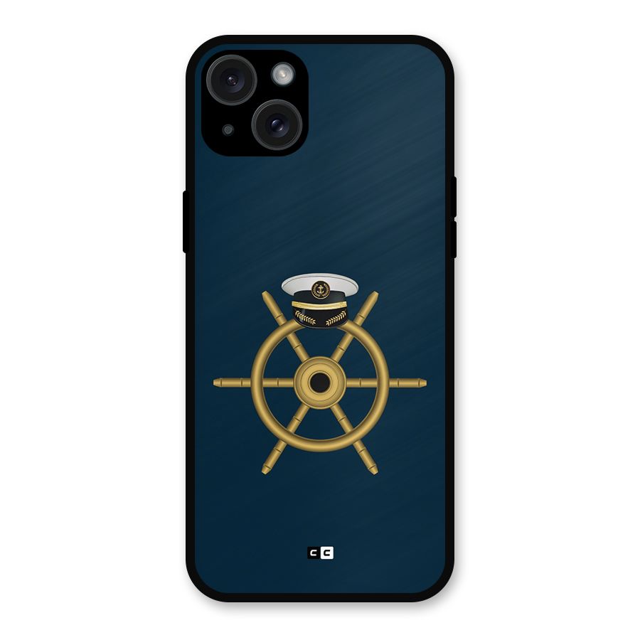 Ship Wheel And Cap Metal Back Case for iPhone 15 Plus