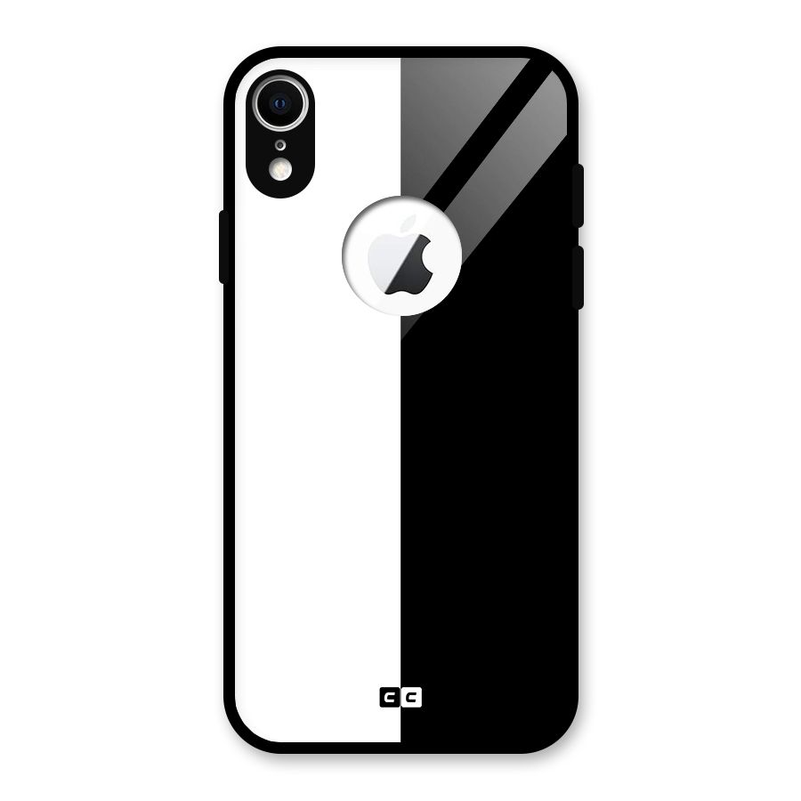 Simple Black White Glass Back Case for iPhone XR Logo Cut