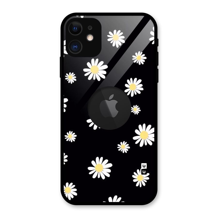 Simple Sunflowers Pattern Glass Back Case for iPhone 11 Logo Cut
