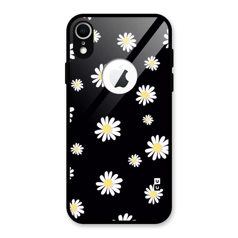 Simple Sunflowers Pattern Glass Back Case for iPhone XR Logo Cut