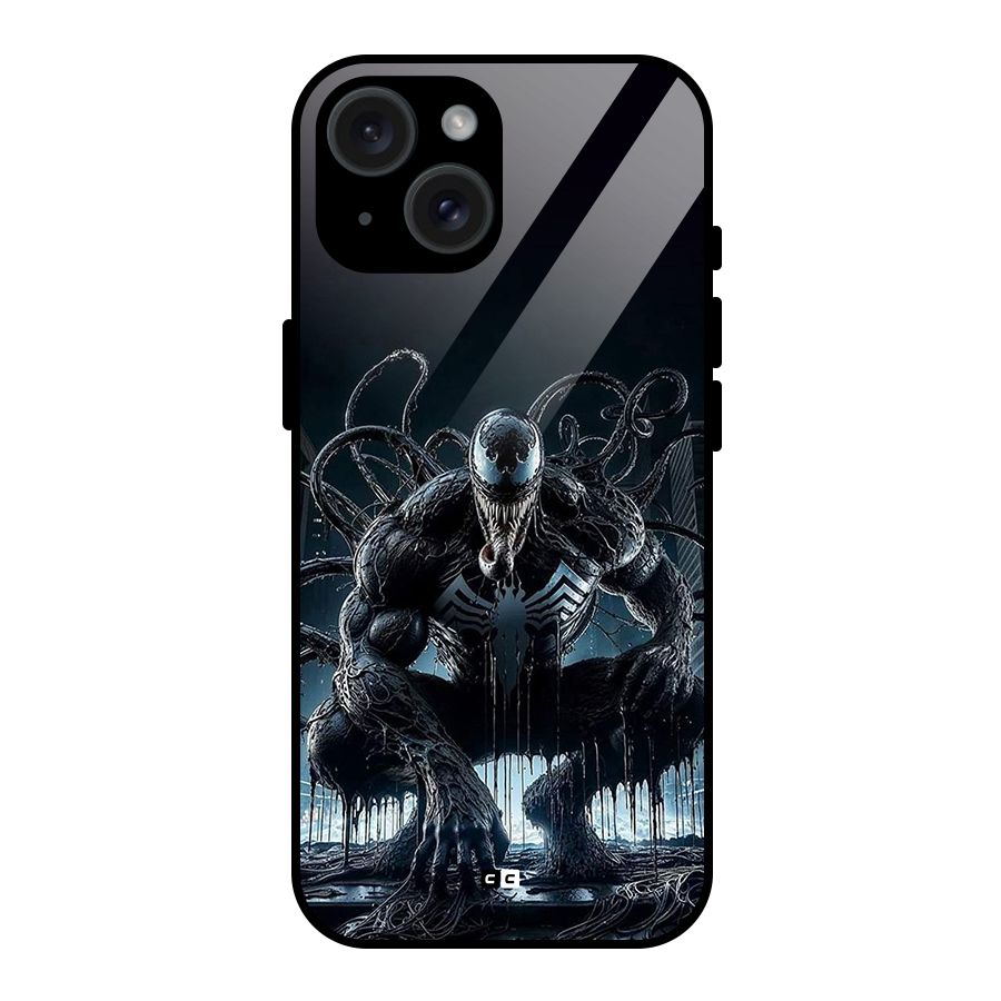 Sitting Venom Glass Back Case for iPhone 15