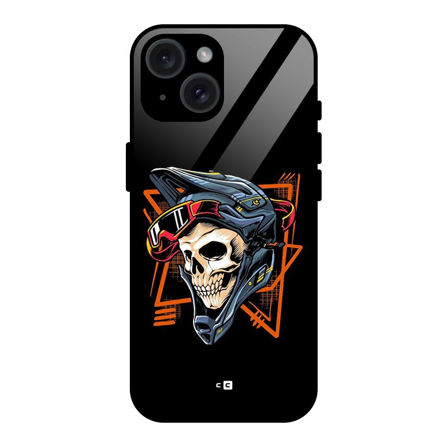 Skull Helmet Glass Back Case for iPhone 15
