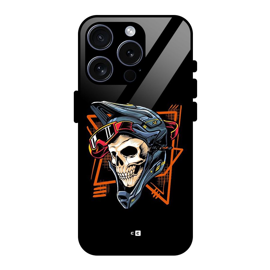 Skull Helmet Glass Back Case for iPhone 15 Pro