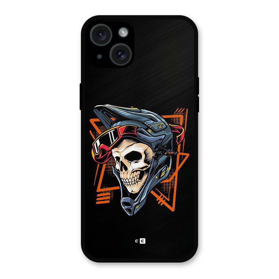 Skull Helmet Metal Back Case for iPhone 15 Plus