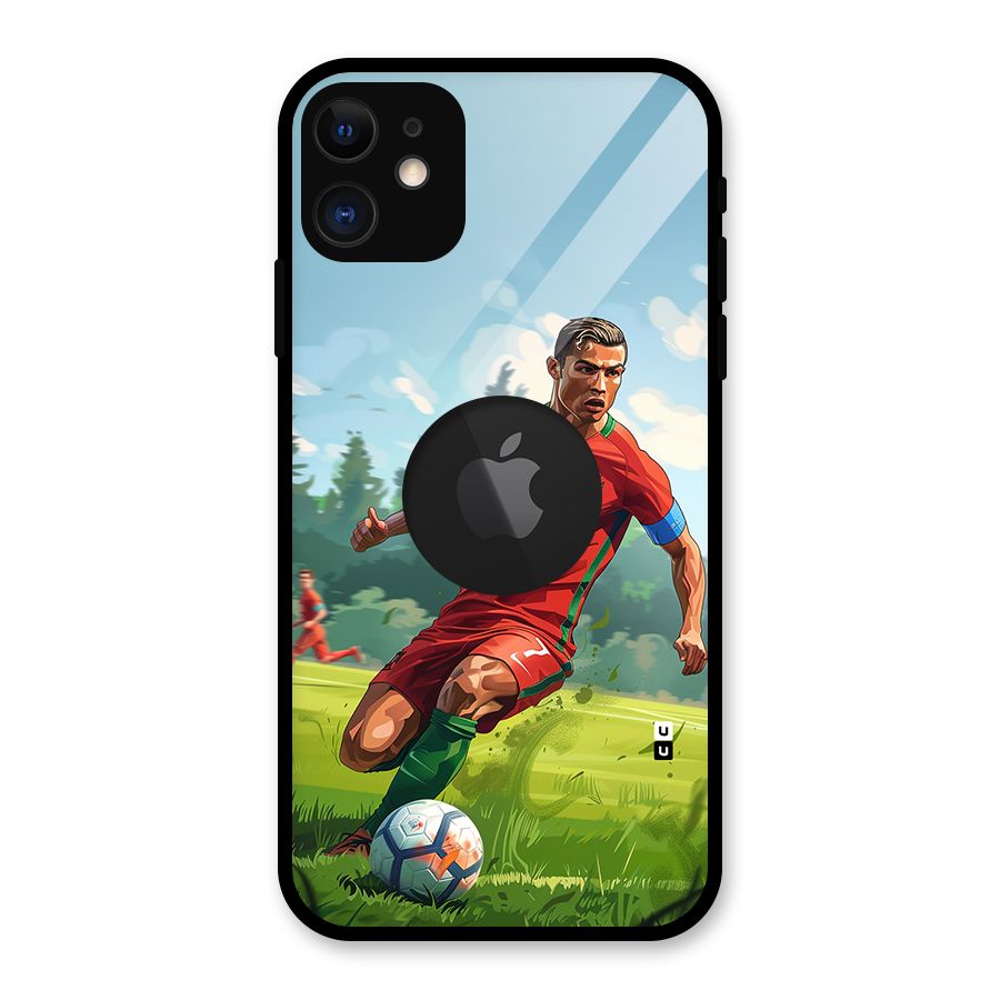 Soccer Star Playing Glass Back Case for iPhone 11 Logo Cut