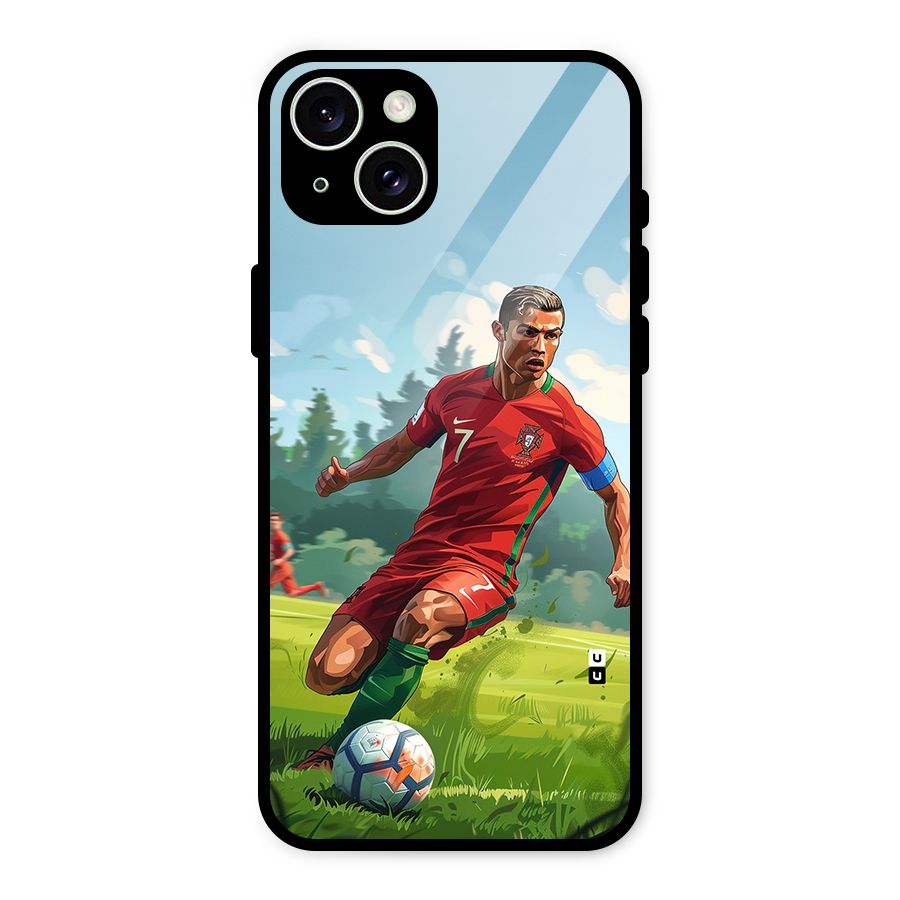 Soccer Star Playing Glass Back Case for iPhone 15 Plus